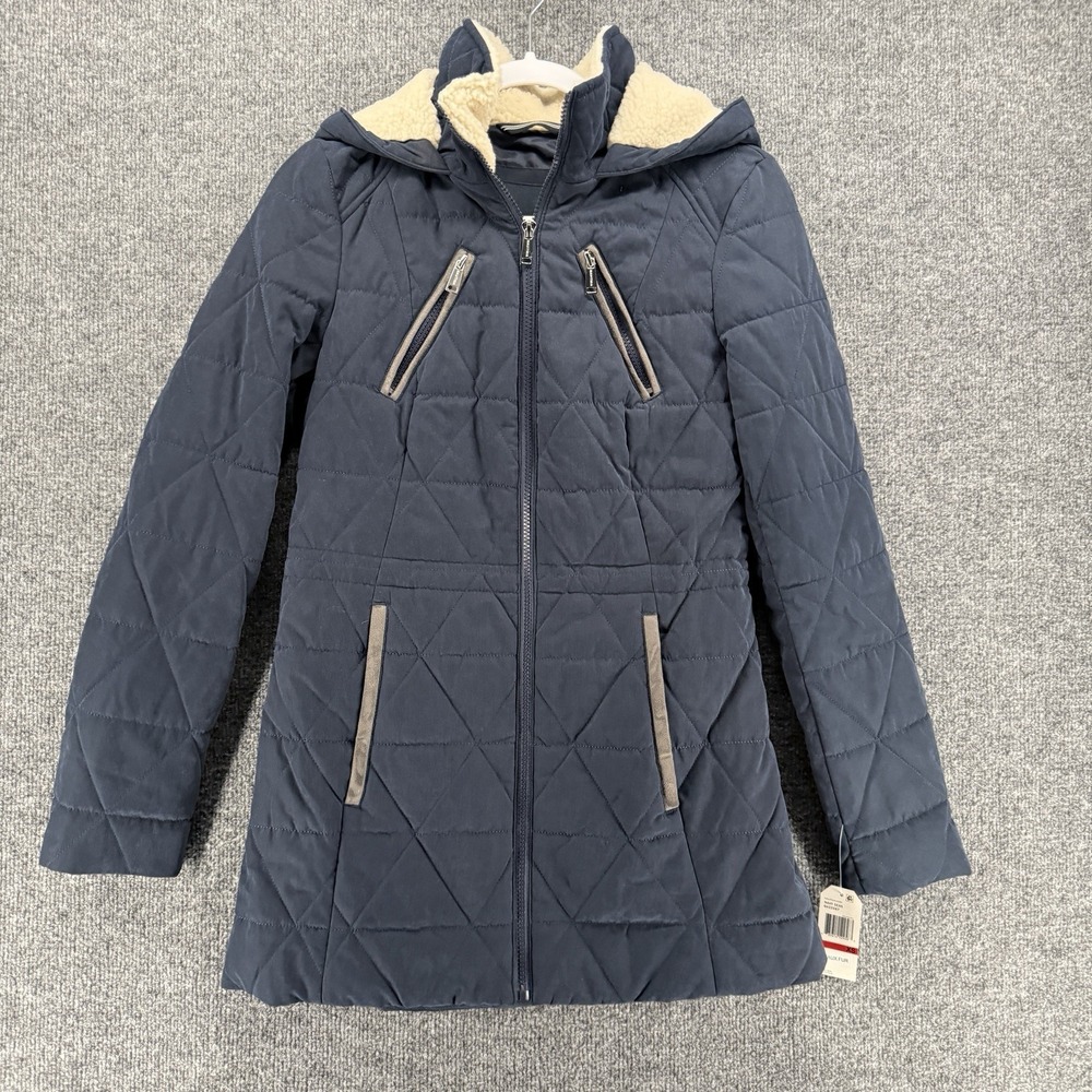 Nautica Jacket Womens XS Blue Full Zip Long‎ Hoodie Winter Coat Preppy Classic